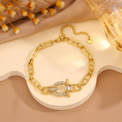 Solid Color Roman Style Bracelet For Super Bowl Featuring 304 Stainless Steel With 18K Real Gold Plated And Rhinestones