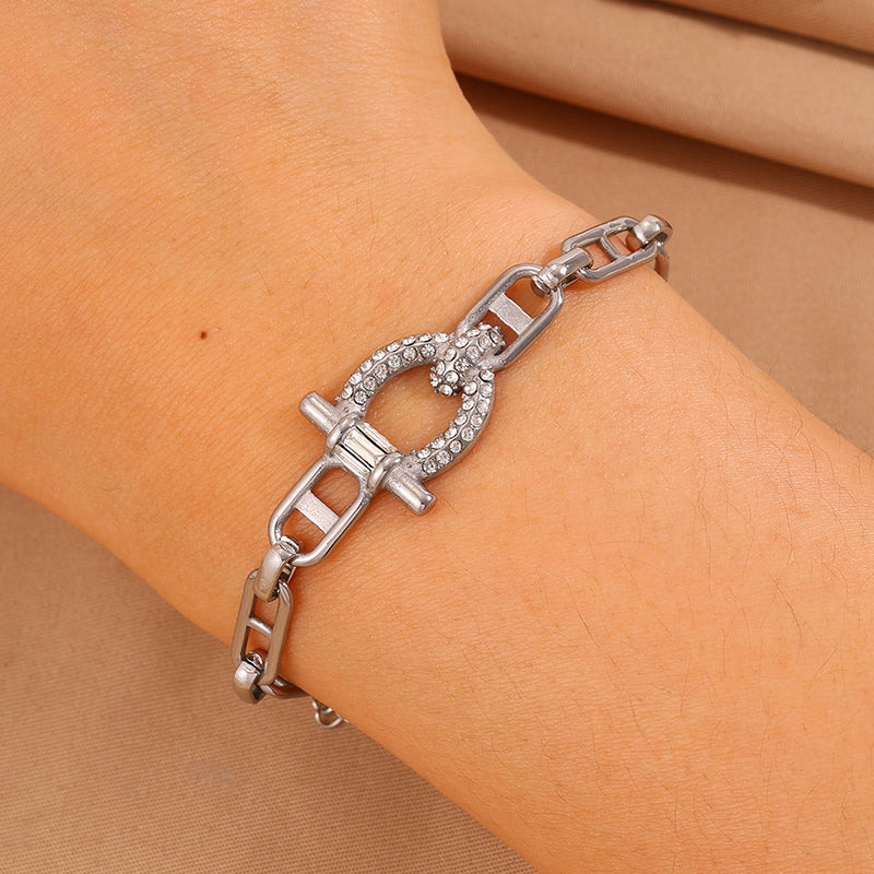 Solid Color Roman Style Bracelet For Super Bowl Featuring 304 Stainless Steel With 18K Real Gold Plated And Rhinestones