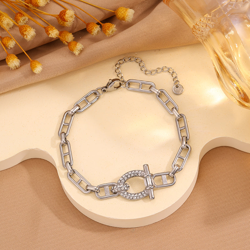 Solid Color Roman Style Bracelet For Super Bowl Featuring 304 Stainless Steel With 18K Real Gold Plated And Rhinestones