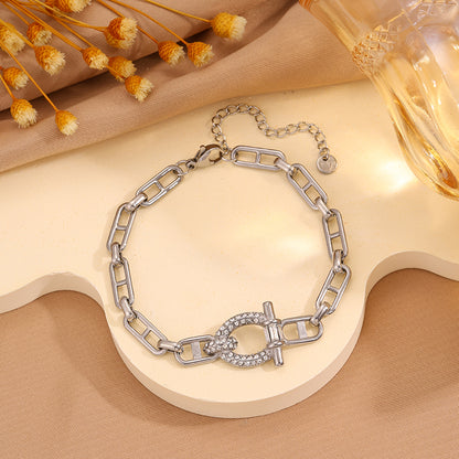 Solid Color Roman Style Bracelet For Super Bowl Featuring 304 Stainless Steel With 18K Real Gold Plated And Rhinestones
