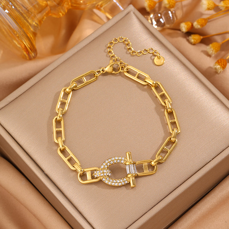Solid Color Roman Style Bracelet For Super Bowl Featuring 304 Stainless Steel With 18K Real Gold Plated And Rhinestones
