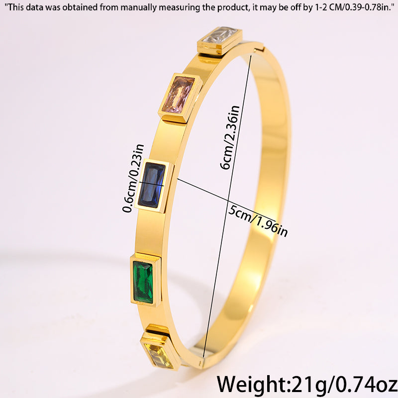 Solid Color Bangle For New Year Featuring 304 Stainless Steel With 18K Real Gold Plated And Rhinestones, Unisex Design