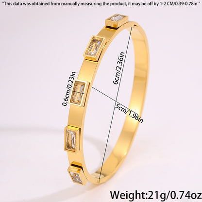 Solid Color Bangle For New Year Featuring 304 Stainless Steel With 18K Real Gold Plated And Rhinestones, Unisex Design