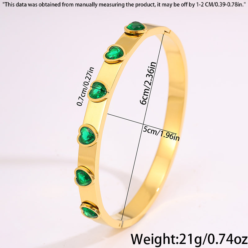 Heart Shape Bangle For Super Bowl Featuring 304 Stainless Steel And 18K Real Gold Plated With Rhinestones, Unisex