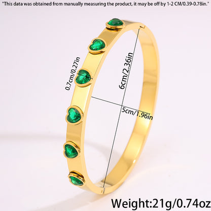 Heart Shape Bangle For Super Bowl Featuring 304 Stainless Steel And 18K Real Gold Plated With Rhinestones, Unisex