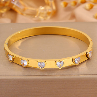 Heart Shape Bangle For Super Bowl Featuring 304 Stainless Steel And 18K Real Gold Plated With Rhinestones, Unisex