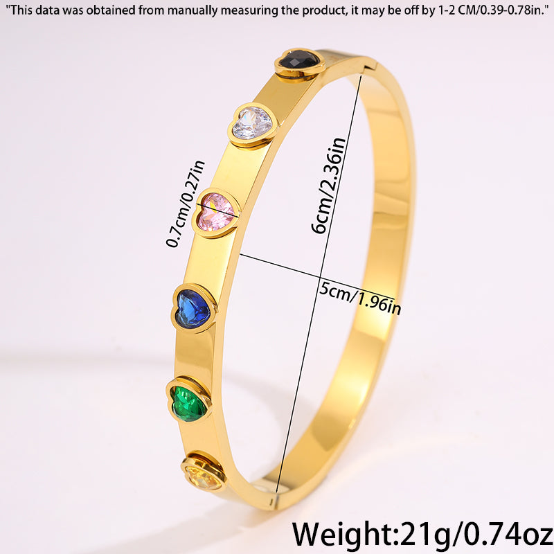 Heart Shape Bangle For Super Bowl Featuring 304 Stainless Steel And 18K Real Gold Plated With Rhinestones, Unisex