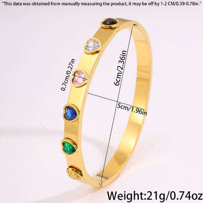 Heart Shape Bangle For Super Bowl Featuring 304 Stainless Steel And 18K Real Gold Plated With Rhinestones, Unisex