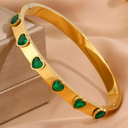 Heart Shape Bangle For Super Bowl Featuring 304 Stainless Steel And 18K Real Gold Plated With Rhinestones, Unisex