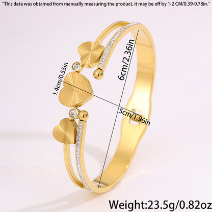 Heart Shape New Year Bangle For Unisex Featuring 304 Stainless Steel With 18K Real Gold Plated And Rhinestones Inlay