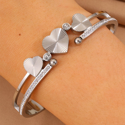 Heart Shape New Year Bangle For Unisex Featuring 304 Stainless Steel With 18K Real Gold Plated And Rhinestones Inlay