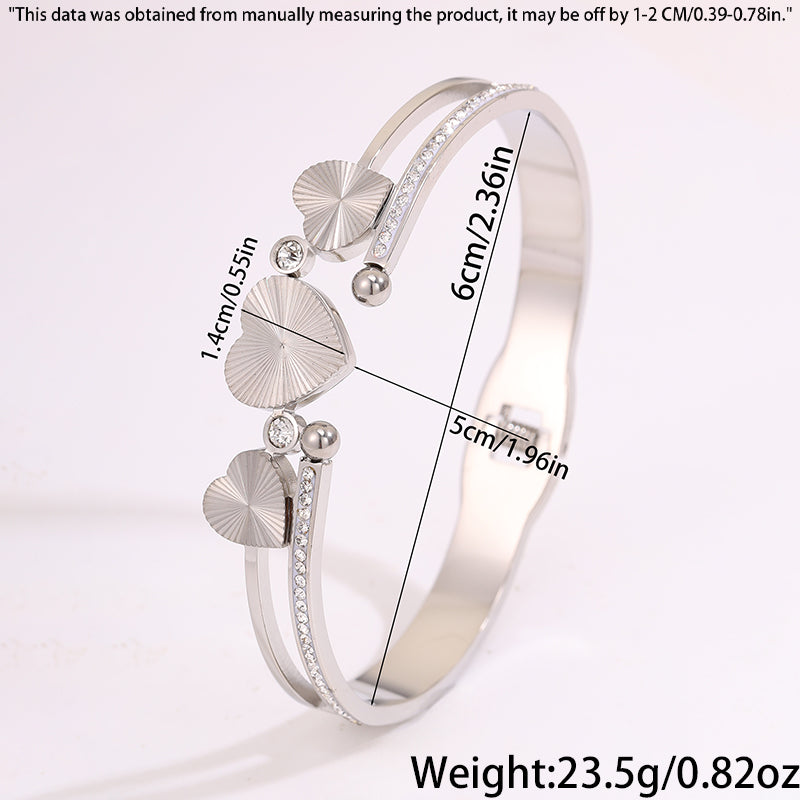 Heart Shape New Year Bangle For Unisex Featuring 304 Stainless Steel With 18K Real Gold Plated And Rhinestones Inlay