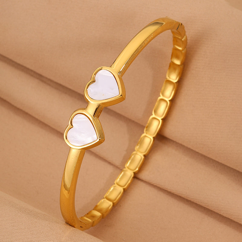 Bohemian Solid Color Bangle For Super Bowl Featuring 304 Stainless Steel With 18K Real Gold Plated Finish And Stone-Free Inlay
