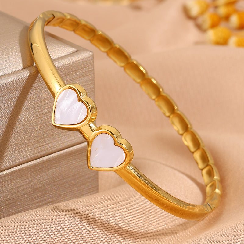 Bohemian Solid Color Bangle For Super Bowl Featuring 304 Stainless Steel With 18K Real Gold Plated Finish And Stone-Free Inlay