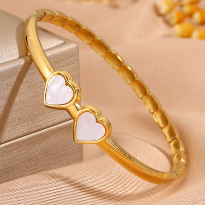 Bohemian Solid Color Bangle For Super Bowl Featuring 304 Stainless Steel With 18K Real Gold Plated Finish And Stone-Free Inlay
