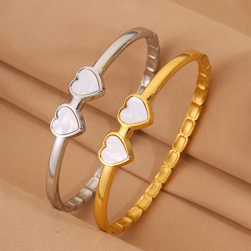 Bohemian Solid Color Bangle For Super Bowl Featuring 304 Stainless Steel With 18K Real Gold Plated Finish And Stone-Free Inlay