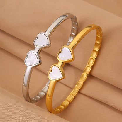 Bohemian Solid Color Bangle For Super Bowl Featuring 304 Stainless Steel With 18K Real Gold Plated Finish And Stone-Free Inlay