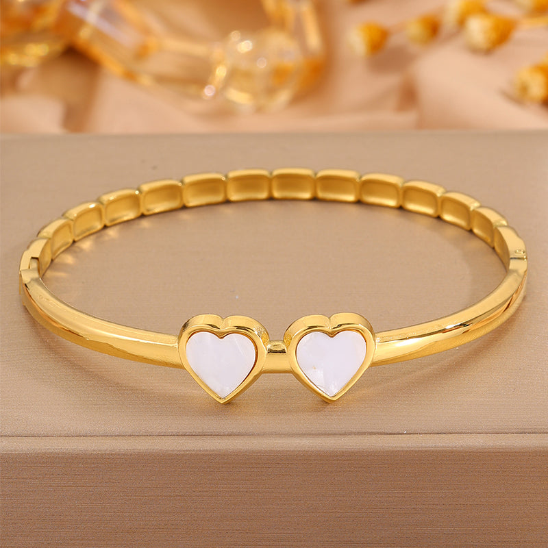 Bohemian Solid Color Bangle For Super Bowl Featuring 304 Stainless Steel With 18K Real Gold Plated Finish And Stone-Free Inlay