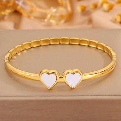 Bohemian Solid Color Bangle For Super Bowl Featuring 304 Stainless Steel With 18K Real Gold Plated Finish And Stone-Free Inlay