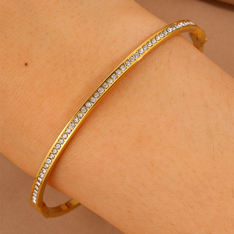 Solid Color Unisex Bangle For Super Bowl Featuring 304 Stainless Steel With 18K Real Gold Plated And Rhinestones Inlay