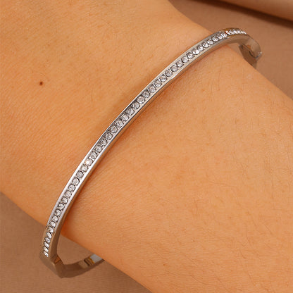 Solid Color Unisex Bangle For Super Bowl Featuring 304 Stainless Steel With 18K Real Gold Plated And Rhinestones Inlay