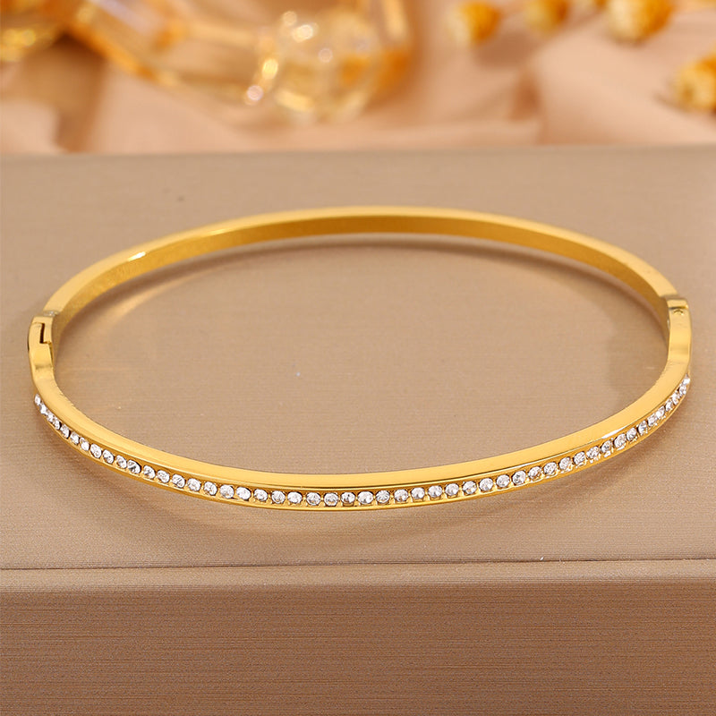 Solid Color Unisex Bangle For Super Bowl Featuring 304 Stainless Steel With 18K Real Gold Plated And Rhinestones Inlay