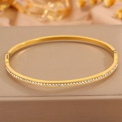 Solid Color Unisex Bangle For Super Bowl Featuring 304 Stainless Steel With 18K Real Gold Plated And Rhinestones Inlay