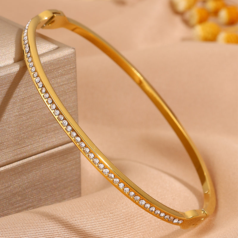 Solid Color Unisex Bangle For Super Bowl Featuring 304 Stainless Steel With 18K Real Gold Plated And Rhinestones Inlay