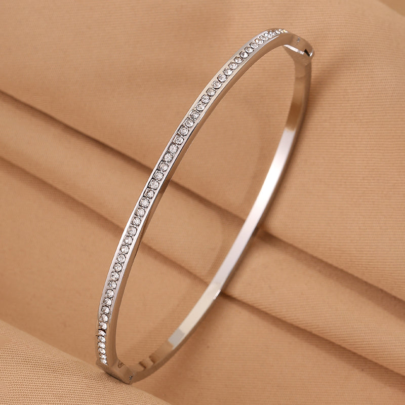 Solid Color Unisex Bangle For Super Bowl Featuring 304 Stainless Steel With 18K Real Gold Plated And Rhinestones Inlay