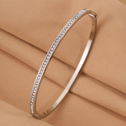 Solid Color Unisex Bangle For Super Bowl Featuring 304 Stainless Steel With 18K Real Gold Plated And Rhinestones Inlay