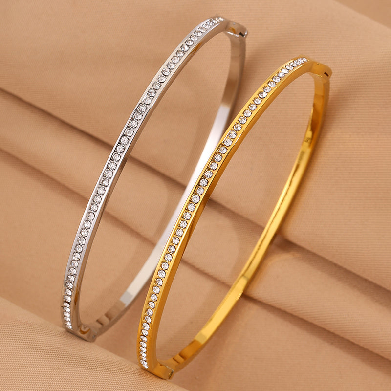 Solid Color Unisex Bangle For Super Bowl Featuring 304 Stainless Steel With 18K Real Gold Plated And Rhinestones Inlay