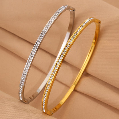 Solid Color Unisex Bangle For Super Bowl Featuring 304 Stainless Steel With 18K Real Gold Plated And Rhinestones Inlay