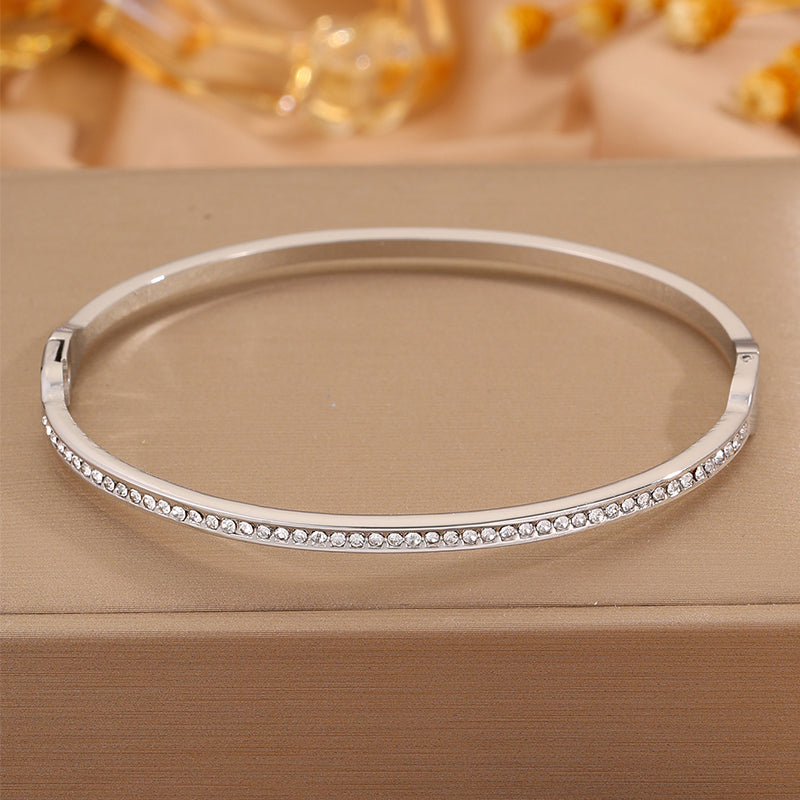Solid Color Unisex Bangle For Super Bowl Featuring 304 Stainless Steel With 18K Real Gold Plated And Rhinestones Inlay