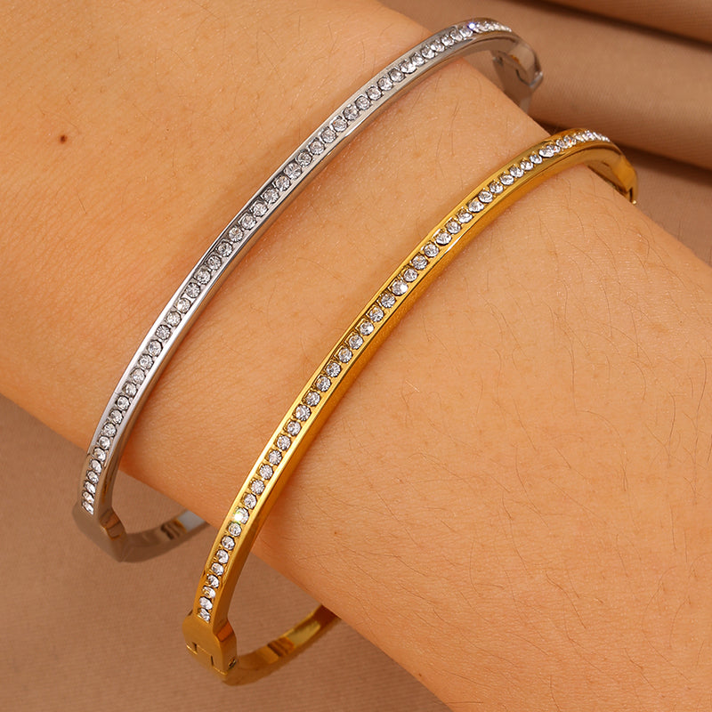 Solid Color Unisex Bangle For Super Bowl Featuring 304 Stainless Steel With 18K Real Gold Plated And Rhinestones Inlay