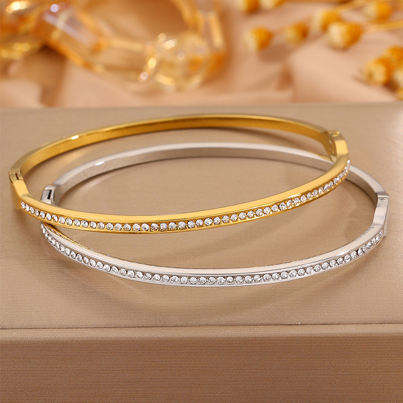 Solid Color Unisex Bangle For Super Bowl Featuring 304 Stainless Steel With 18K Real Gold Plated And Rhinestones Inlay