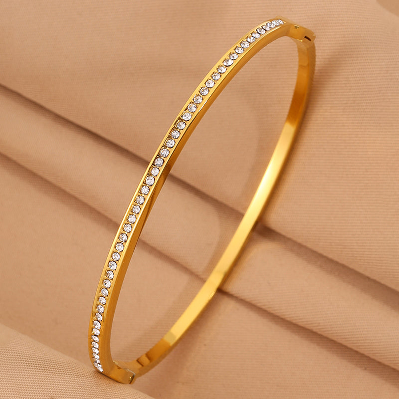 Solid Color Unisex Bangle For Super Bowl Featuring 304 Stainless Steel With 18K Real Gold Plated And Rhinestones Inlay