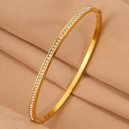 Solid Color Unisex Bangle For Super Bowl Featuring 304 Stainless Steel With 18K Real Gold Plated And Rhinestones Inlay