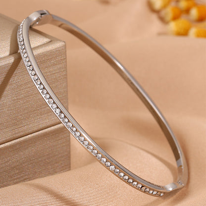 Solid Color Unisex Bangle For Super Bowl Featuring 304 Stainless Steel With 18K Real Gold Plated And Rhinestones Inlay