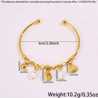 Conch Bangle For Wedding Season Featuring Marine Style With 304 Stainless Steel And 18K Real Gold Plated Inlayed With Imitation Pearl