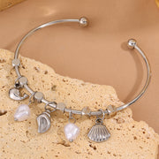 Steel Color Stretch Conch Pearl Bracelet