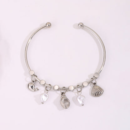 Conch Bangle For Wedding Season Featuring Marine Style With 304 Stainless Steel And 18K Real Gold Plated Inlayed With Imitation Pearl