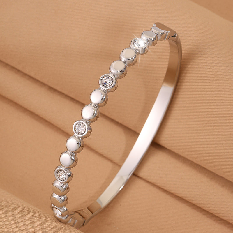 Solid Color Unisex Bangle For Super Bowl Featuring 304 Stainless Steel With 18K Real Gold Plated And Rhinestones Inlay