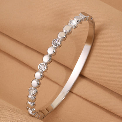 Solid Color Unisex Bangle For Super Bowl Featuring 304 Stainless Steel With 18K Real Gold Plated And Rhinestones Inlay