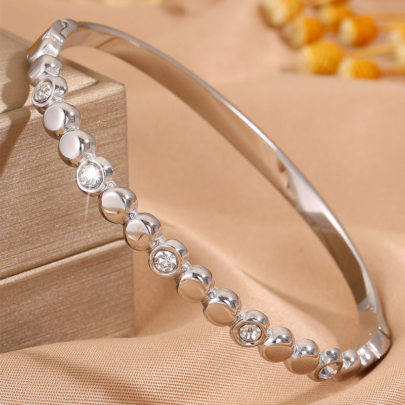 Solid Color Unisex Bangle For Super Bowl Featuring 304 Stainless Steel With 18K Real Gold Plated And Rhinestones Inlay