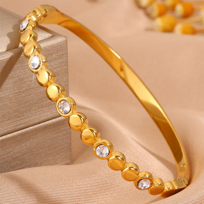 Solid Color Unisex Bangle For Super Bowl Featuring 304 Stainless Steel With 18K Real Gold Plated And Rhinestones Inlay