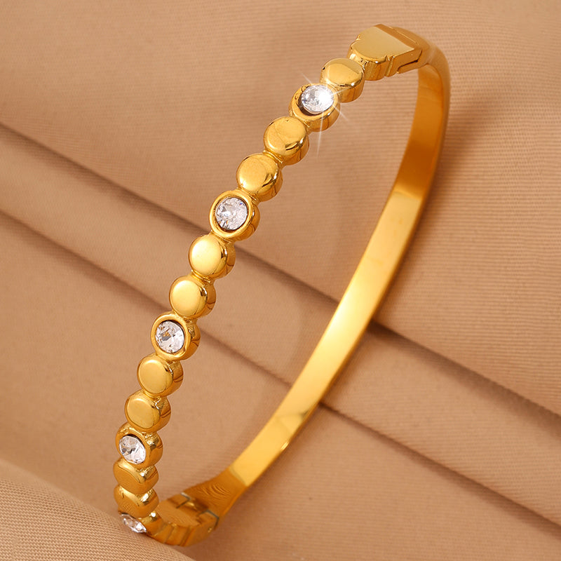 Solid Color Unisex Bangle For Super Bowl Featuring 304 Stainless Steel With 18K Real Gold Plated And Rhinestones Inlay