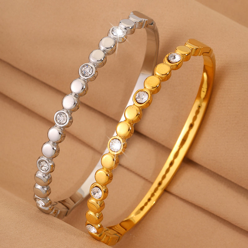 Solid Color Unisex Bangle For Super Bowl Featuring 304 Stainless Steel With 18K Real Gold Plated And Rhinestones Inlay
