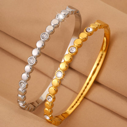 Solid Color Unisex Bangle For Super Bowl Featuring 304 Stainless Steel With 18K Real Gold Plated And Rhinestones Inlay
