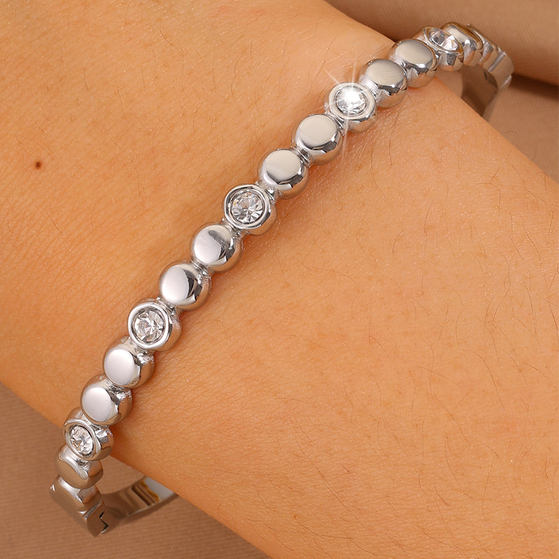 Solid Color Unisex Bangle For Super Bowl Featuring 304 Stainless Steel With 18K Real Gold Plated And Rhinestones Inlay