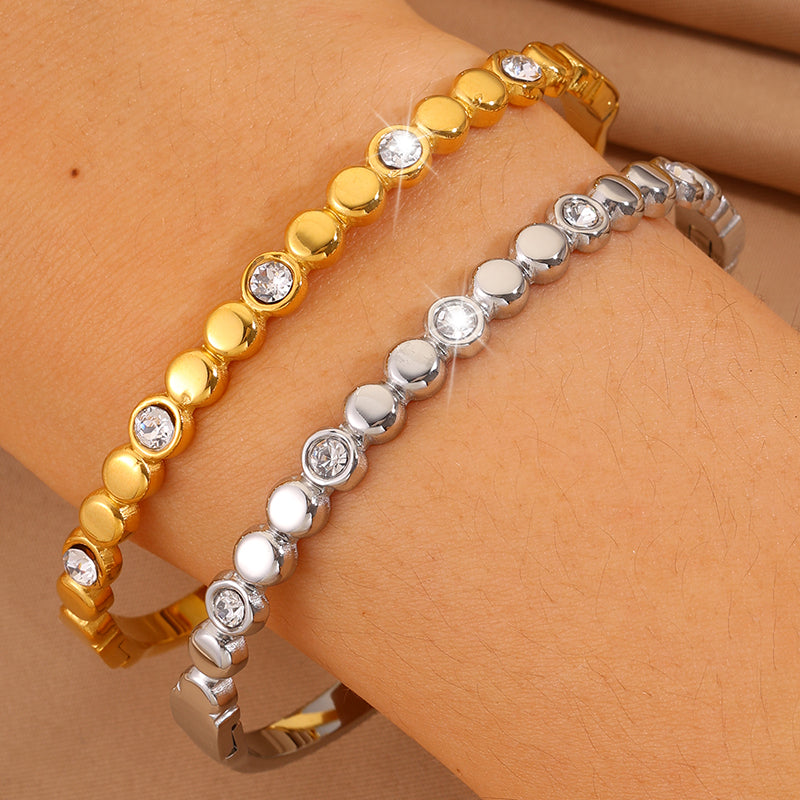 Solid Color Unisex Bangle For Super Bowl Featuring 304 Stainless Steel With 18K Real Gold Plated And Rhinestones Inlay